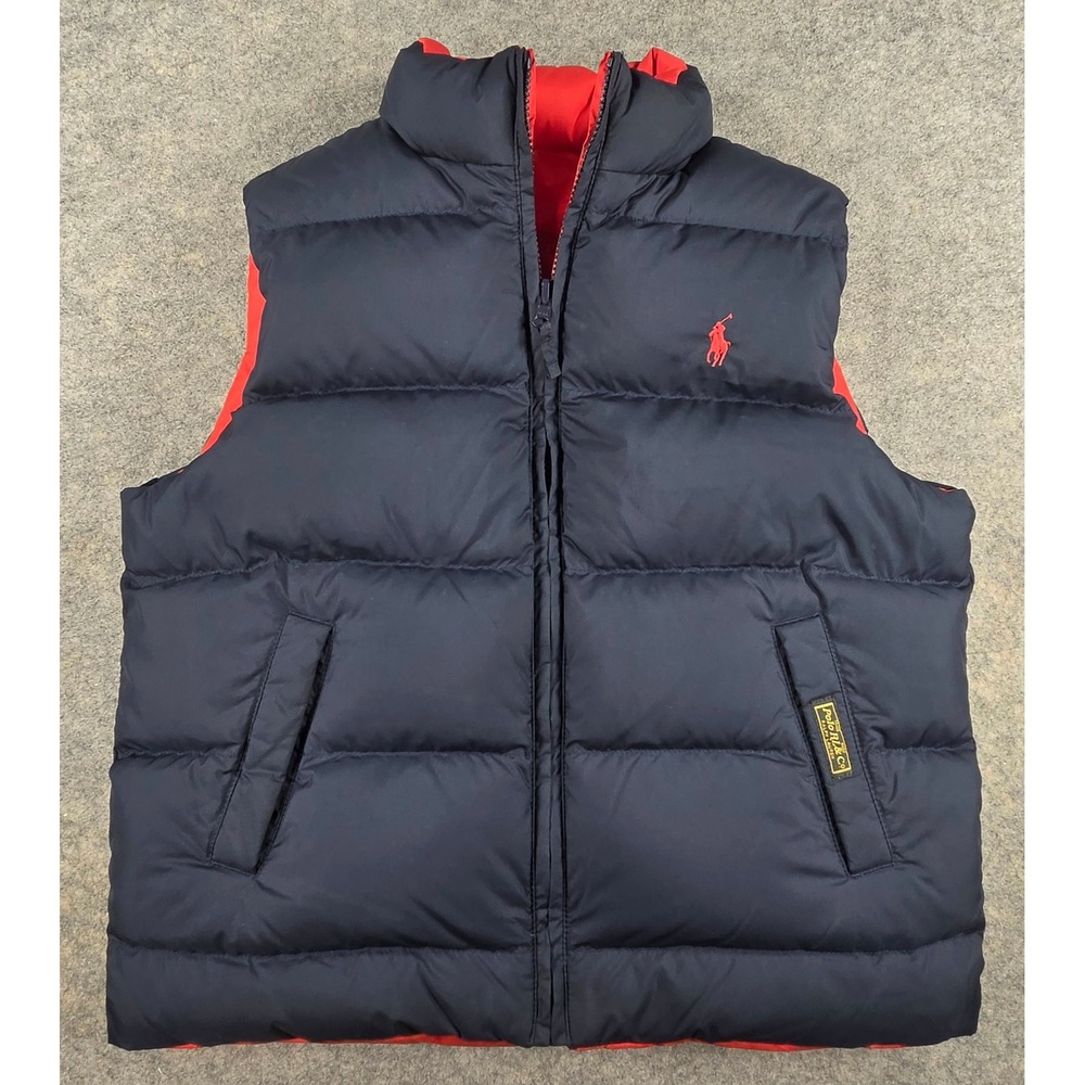 Polo Ralph Lauren Reversible Puffer Vest Boys L 14-16 Navy Red Down Filled